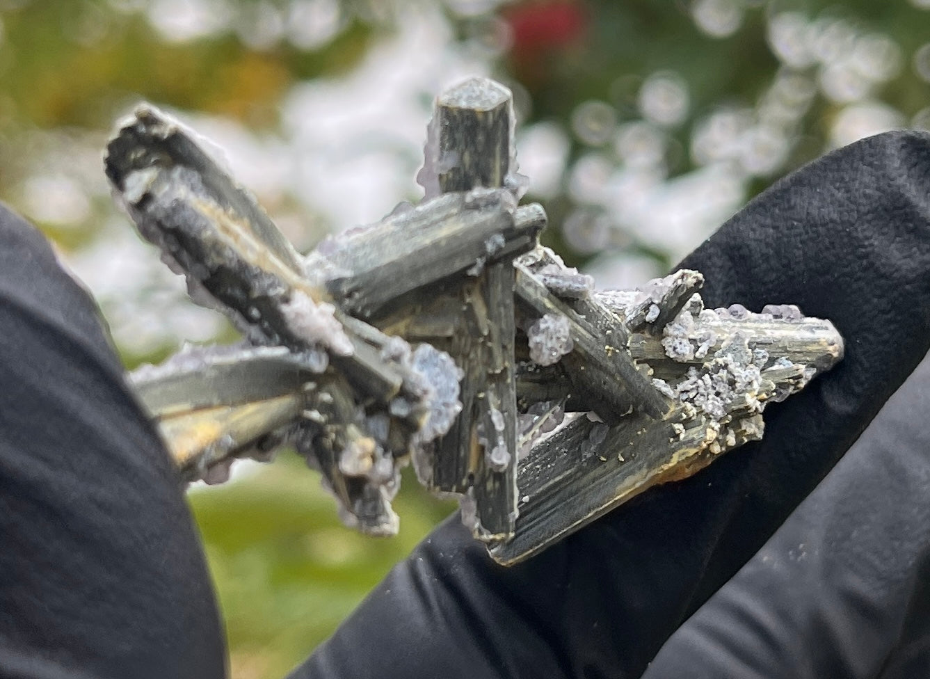 Stibnite with Fluorite Cluster | UV Reactive Crystal Specimen | Fluorescent Mineral