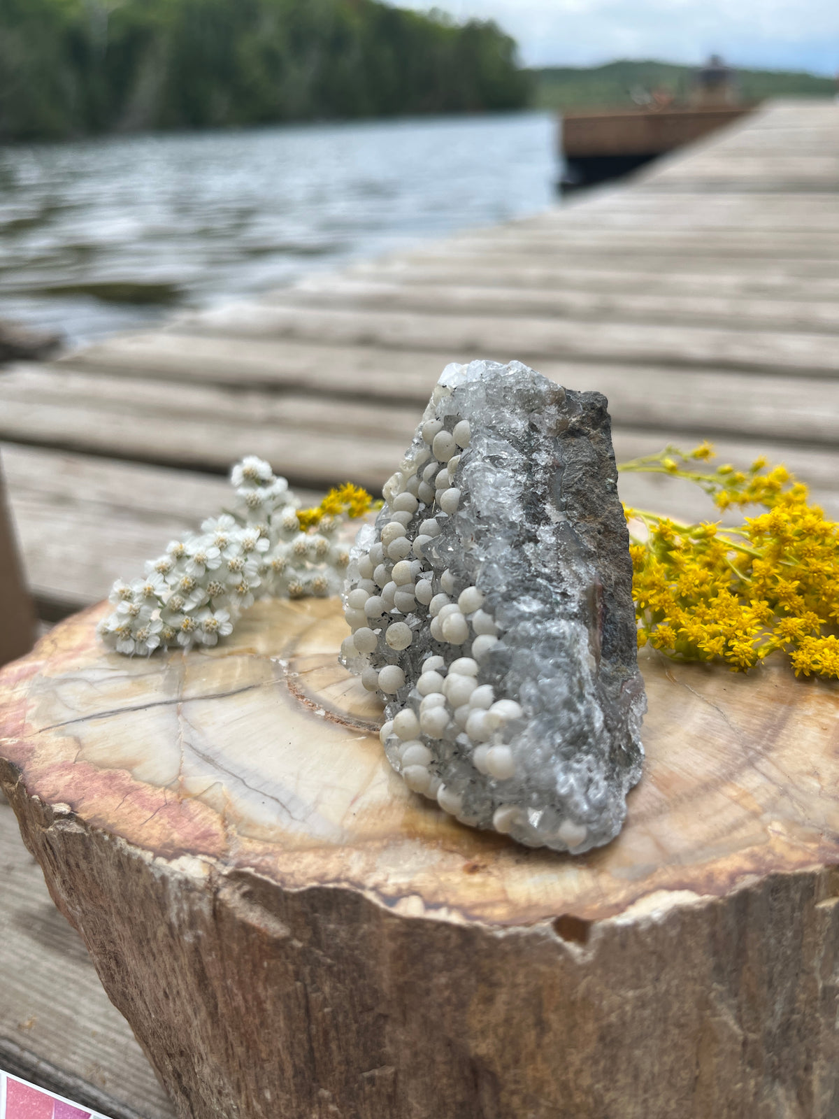 Raw Amethyst Cluster with Spherical Calcite | Unique Snowball Calcite on