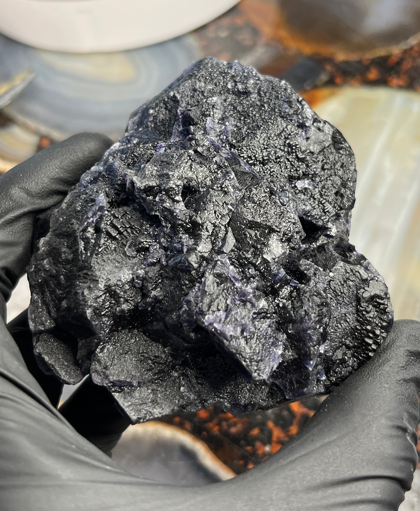 Rare Black Rose Fluorite Specimen – UV Reactive "Glow" Crystal – Natural Raw Fluorite