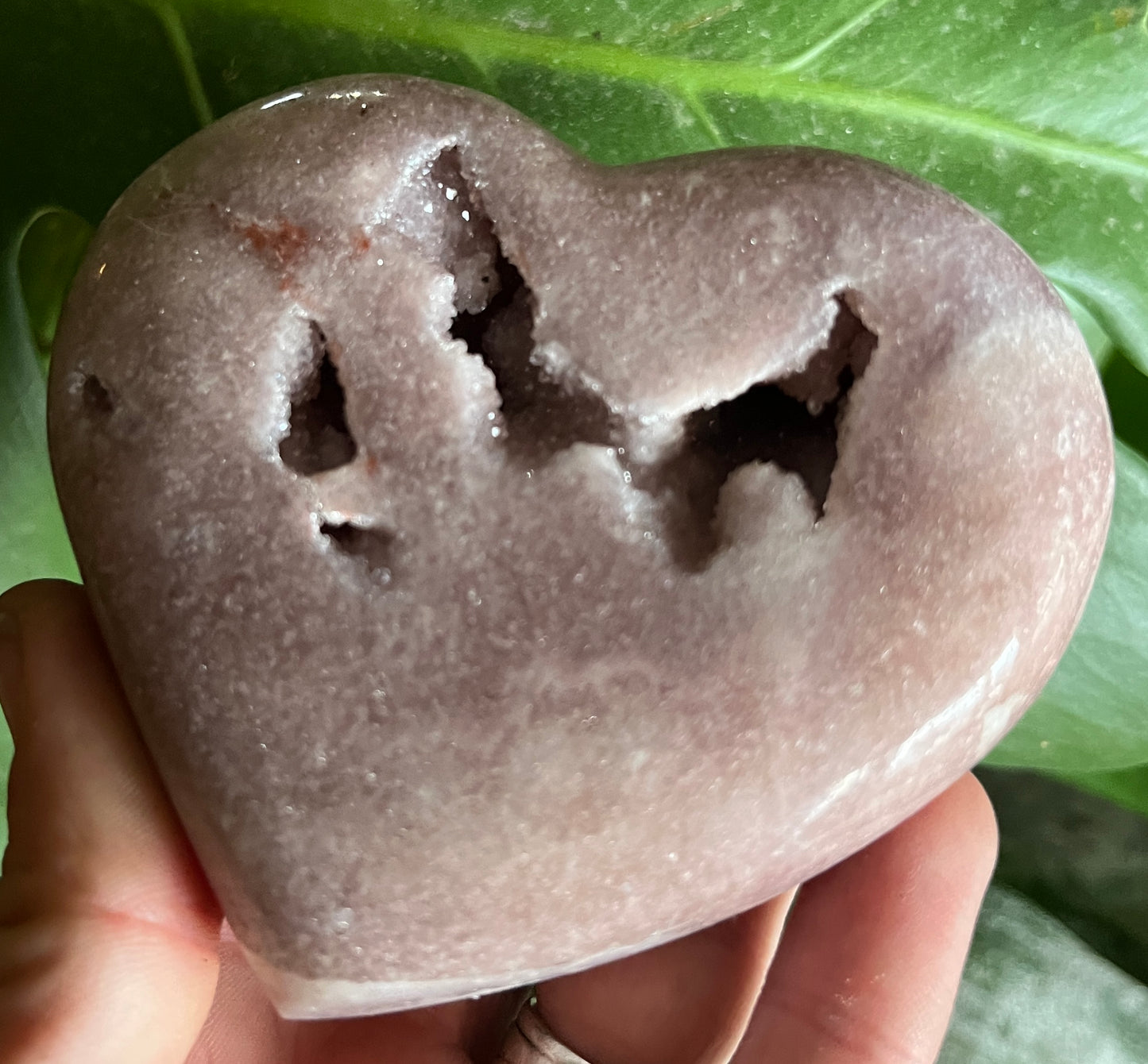 Pink Amethyst Carved Heart with Druzy Geode Cavity | Deep Self-Love Crystal
