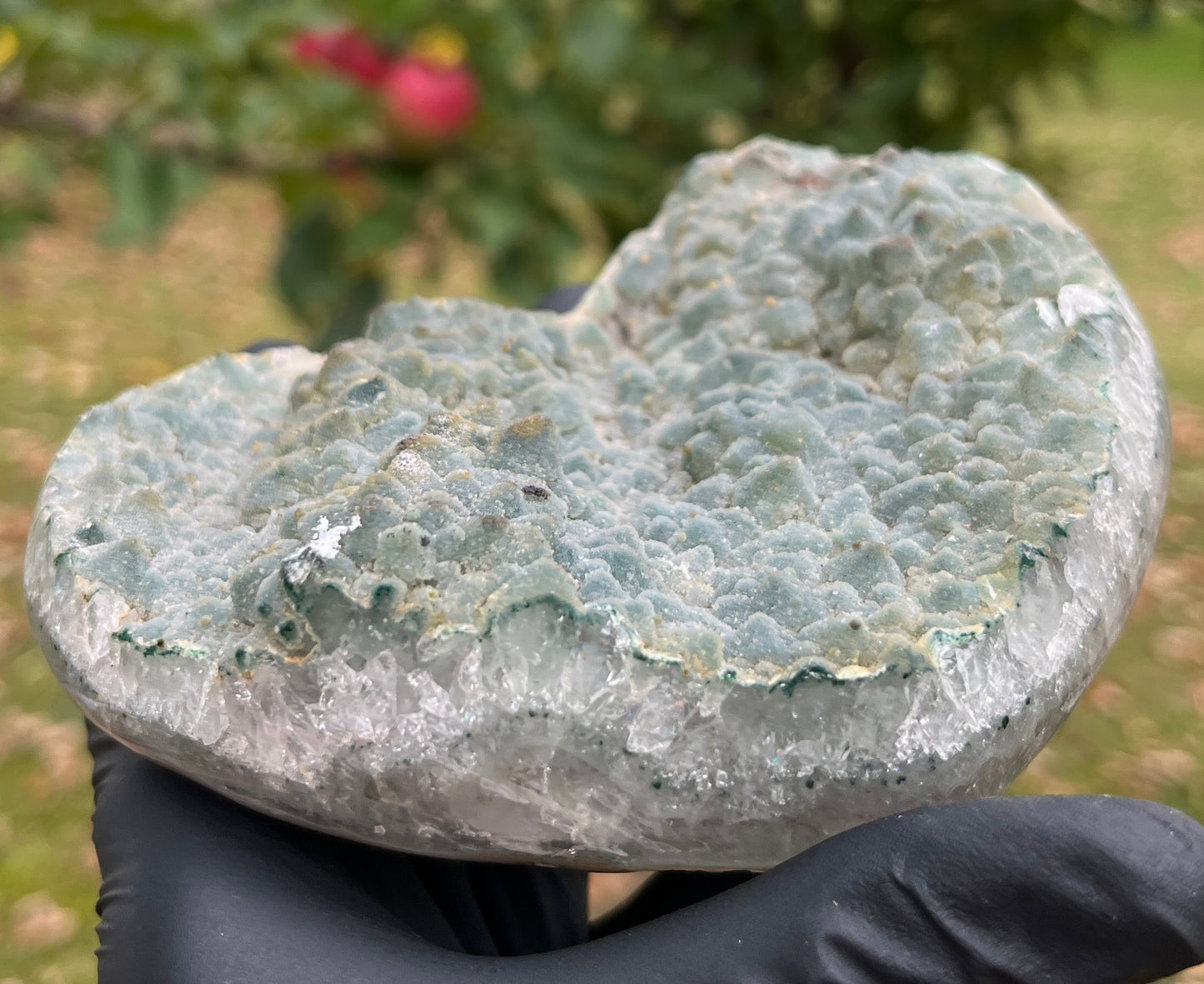 Green Amethyst (Prasiolite) Druzy Heart | Polished Crystal Carving for Home Decor & Heart Chakra Healing