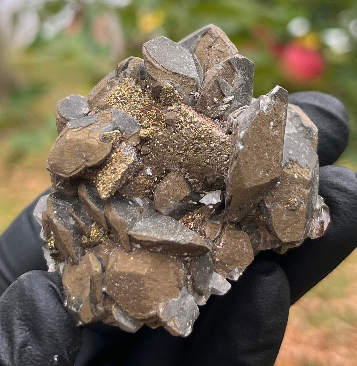 Pyrite on Calcite Crystal Specimen | Sparkling Fool's Gold Mineral | Natural Collector Stone | Metallic Home Decor