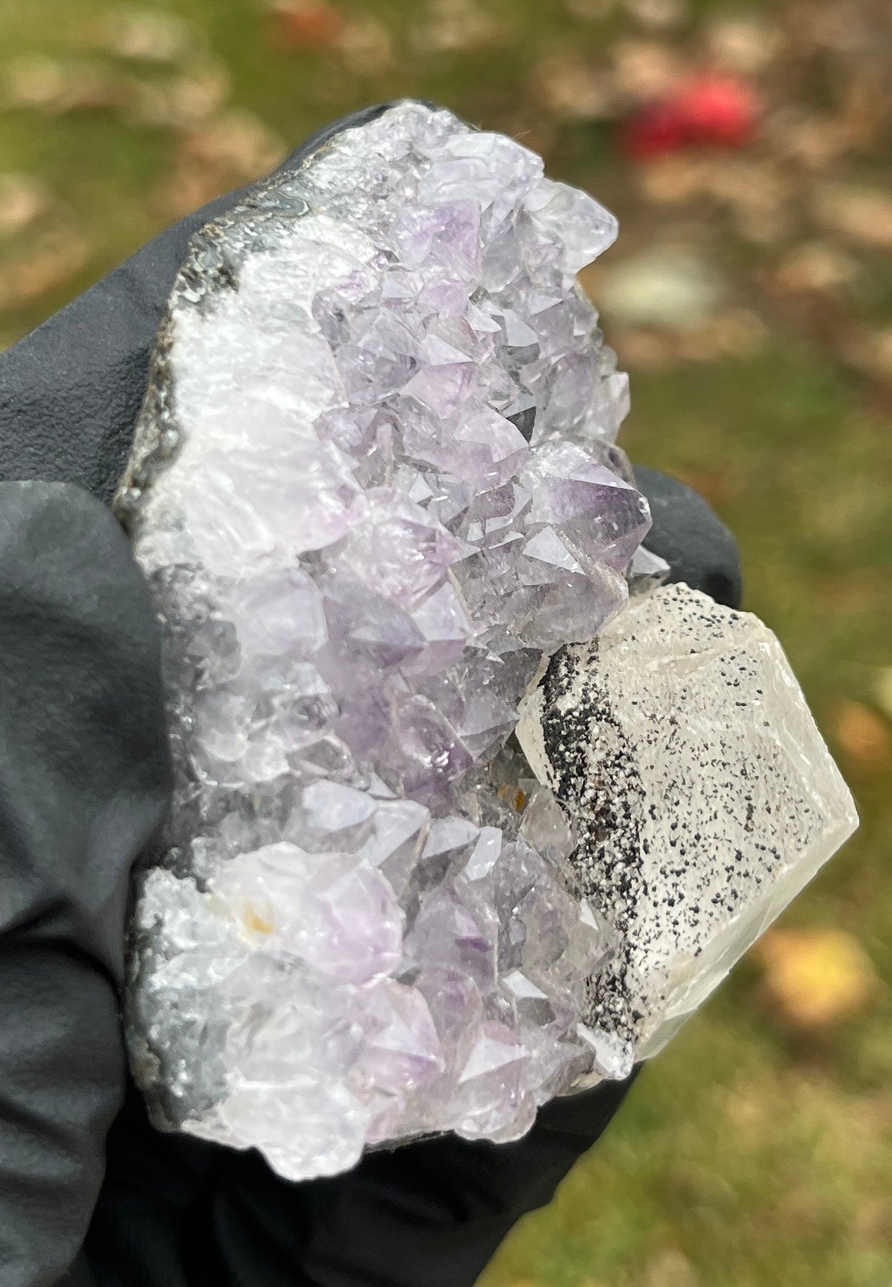 Amethyst & Calcite Cluster | Collector Grade Specimen with Black Mineral Inclusions