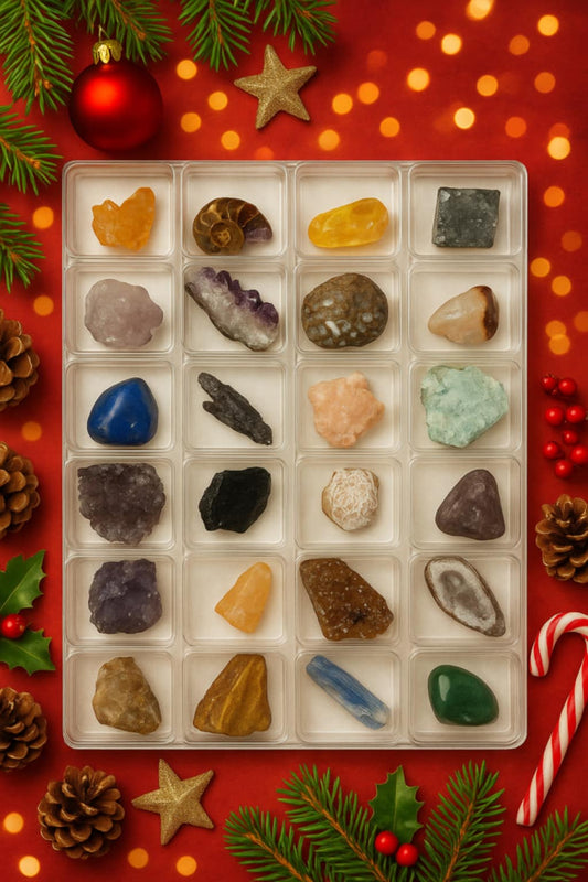 Crystal Advent Calendar – 24 Natural Gemstones & Minerals Holiday Gift Set