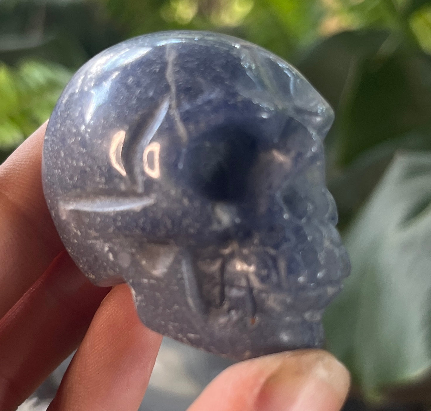 Deep Blue Sodalite Skull Carving – Handcrafted Polished Gemstone Skull Figurine