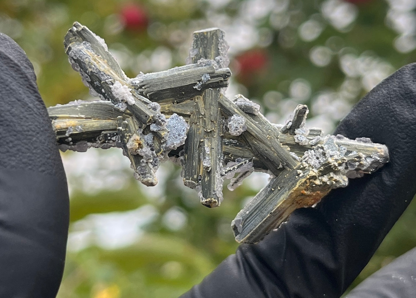 Stibnite with Fluorite Cluster | UV Reactive Crystal Specimen | Fluorescent Mineral