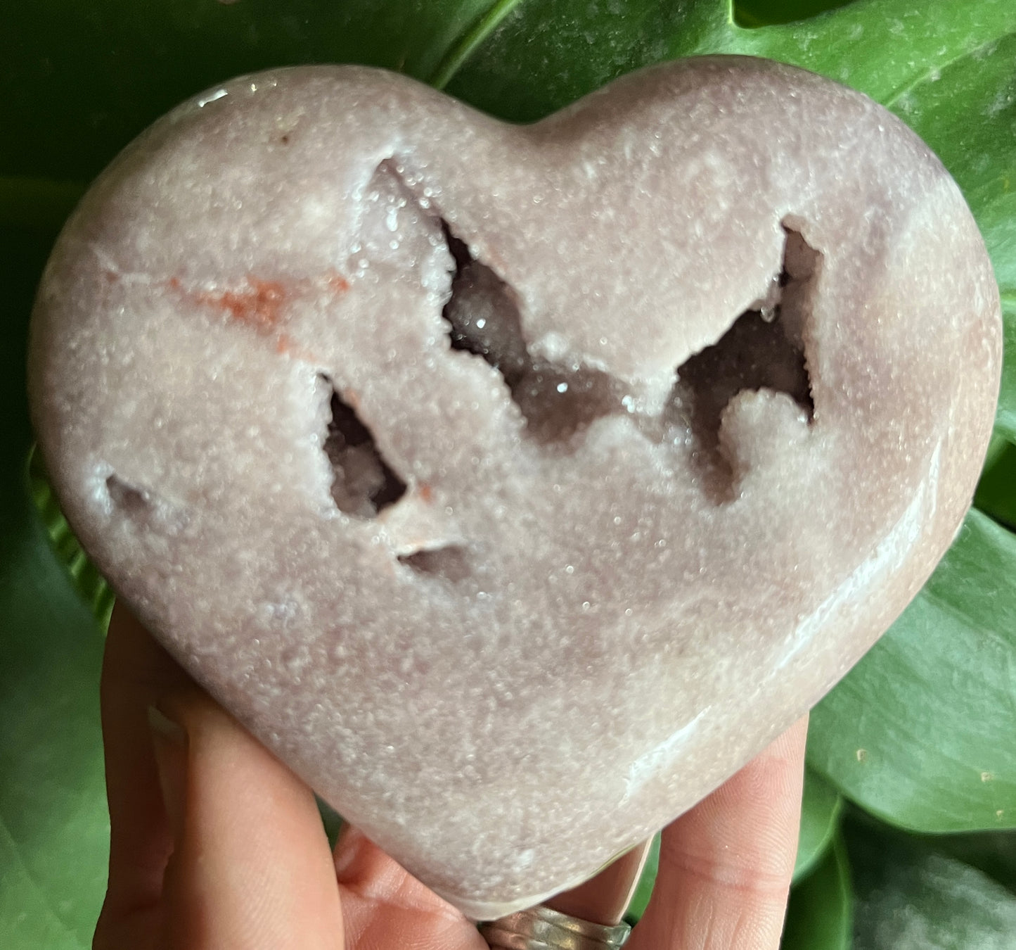 Pink Amethyst Carved Heart with Druzy Geode Cavity | Deep Self-Love Crystal