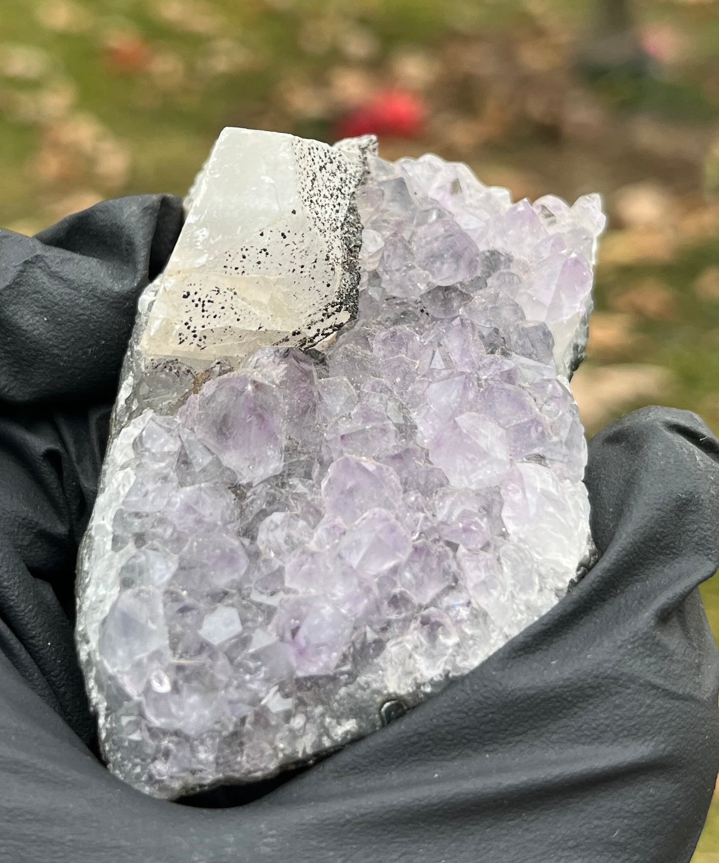 Amethyst & Calcite Cluster | Collector Grade Specimen with Black Mineral Inclusions