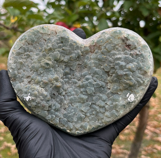 Green Amethyst (Prasiolite) Druzy Heart | Polished Crystal Carving for Home Decor & Heart Chakra Healing