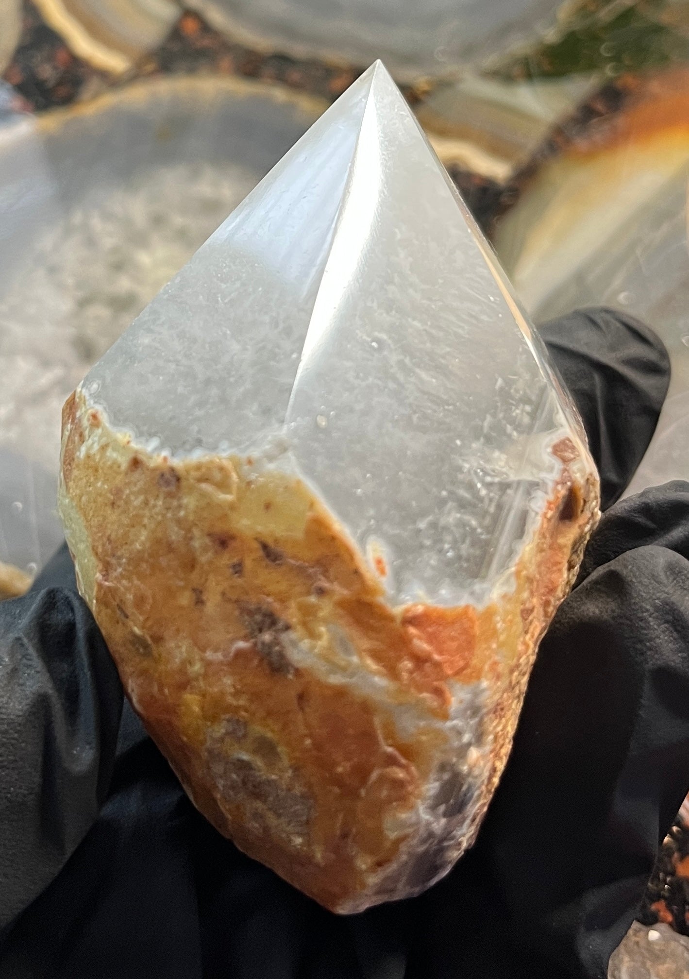 Natural Agate Point with Raw Matrix – Translucent White Agate Crystal Tower – Earthy Rooted Agate Specimen – Polished Tip Crystal Decor