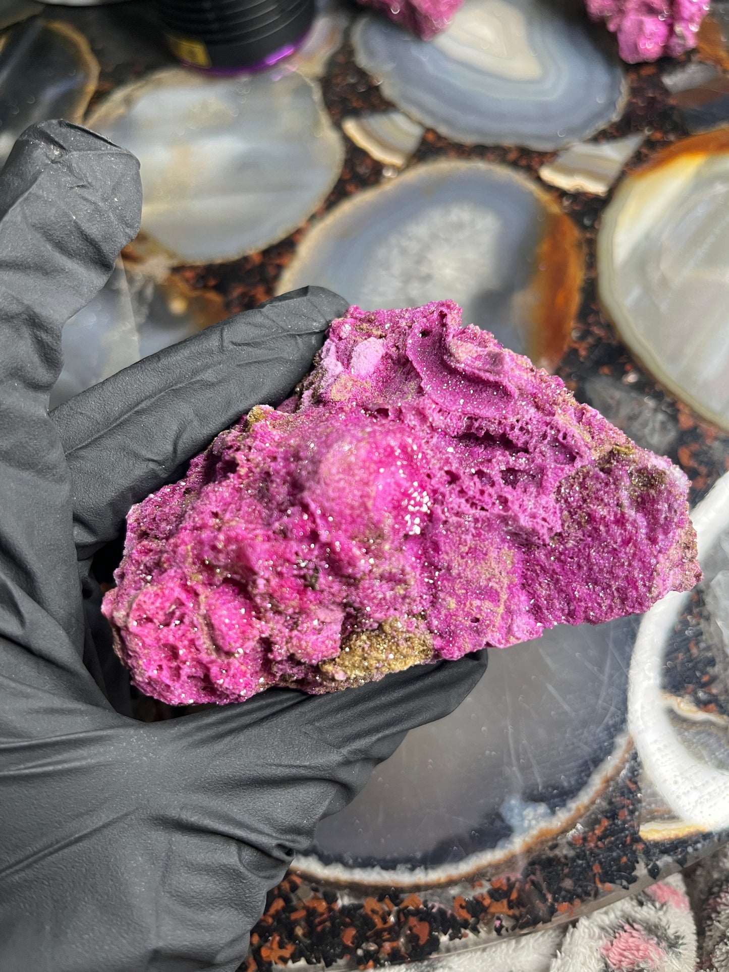 Fluorescent Honeycomb Ruby Specimen - UV Reactive Corundum - Raw Magenta Ruby Crystal - Rare Mineral Decor -