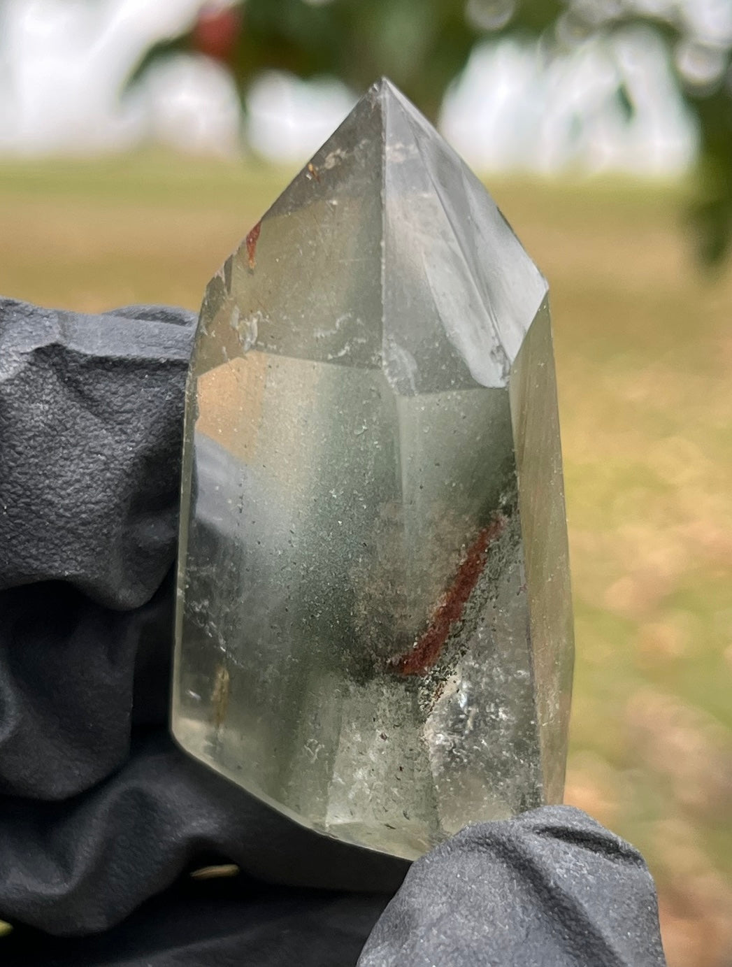 Clear Garden Quartz Tower | Lodolite Quartz Point | Natural Earth Inclusion Crystal | Chlorite & Hematite Mineral Specimen