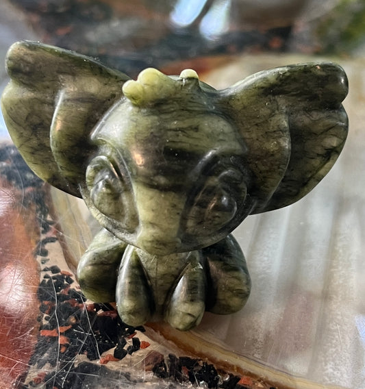 Hand Carved Green Jade (Serpentine) Stitch Figurine-Gemstone Crystal Sculpture