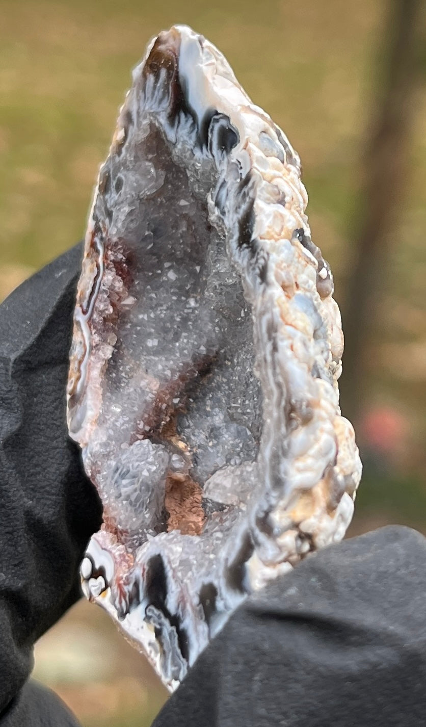 Natural Agate Geode Half | Sparkling Quartz Crystal Display Stone | Unique Bubbly Exterior Mineral Specimen