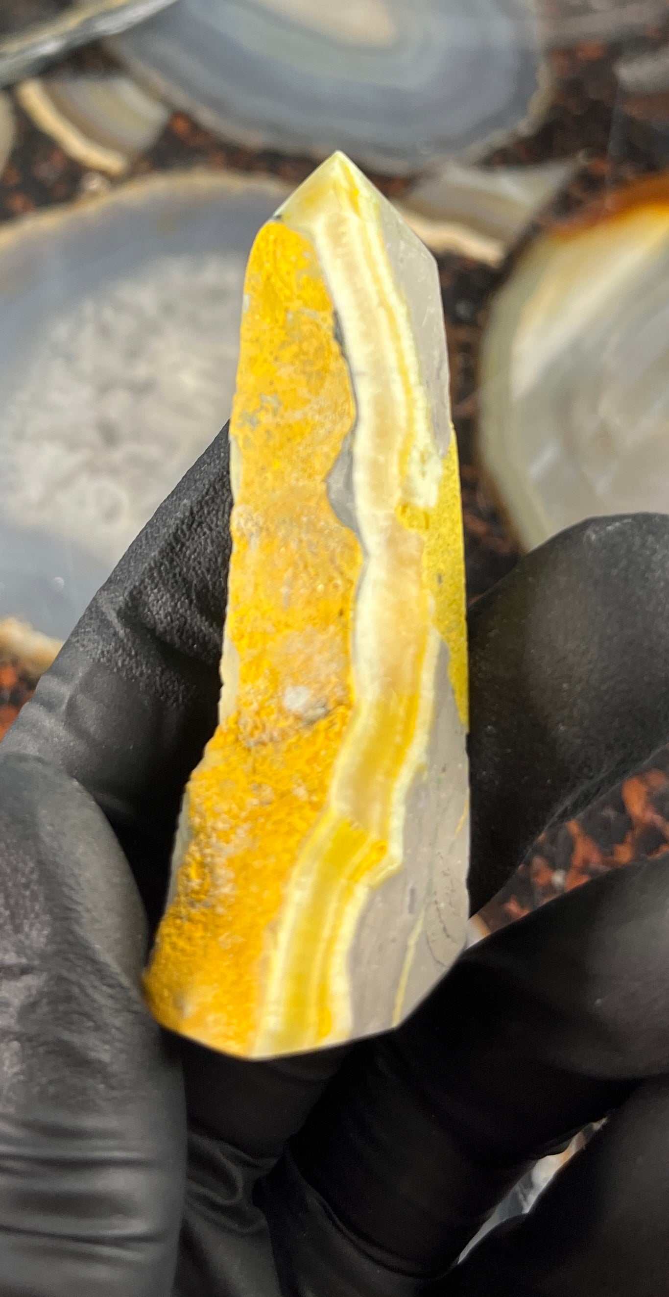 Bumblebee Jasper Tower - High Quality Volcanic Calcite Point from Indonesia - Solar Plexus Healing Crystal Obelisk - Manifestation & Confidence Stone