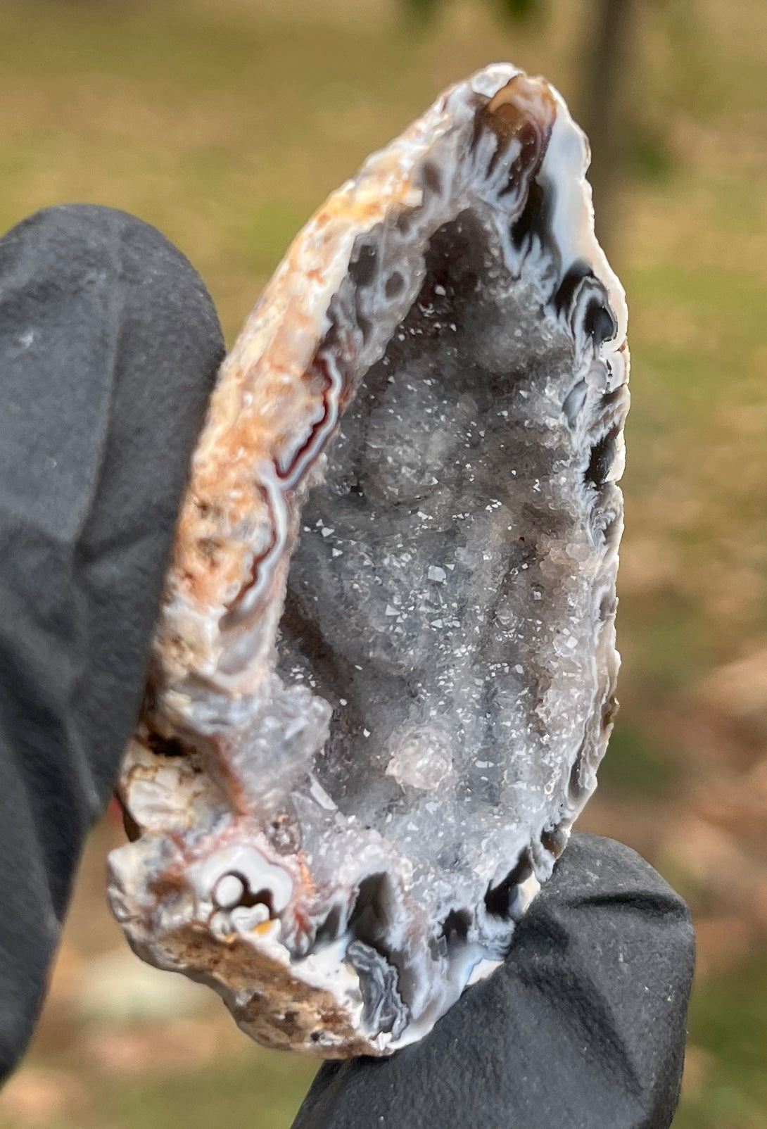 Natural Agate Geode Half | Sparkling Quartz Crystal Display Stone | Unique Bubbly Exterior Mineral Specimen