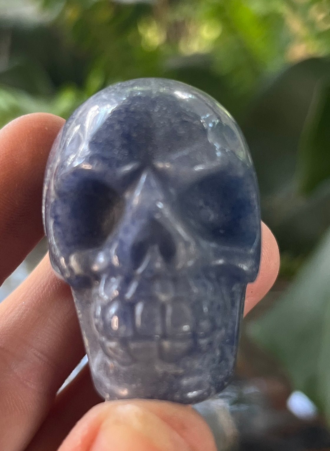 Deep Blue Sodalite Skull Carving – Handcrafted Polished Gemstone Skull Figurine