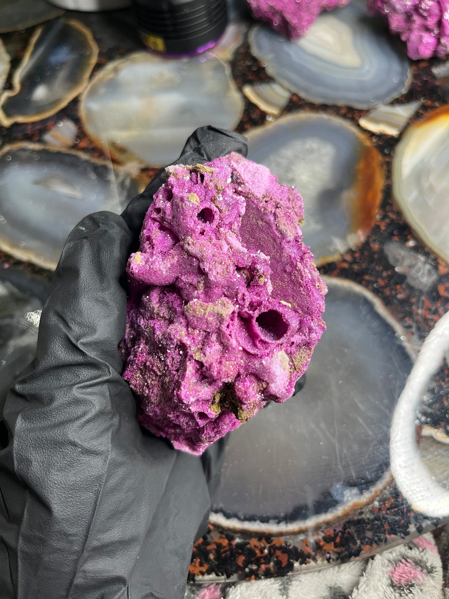 Fluorescent Honeycomb Ruby Specimen - UV Reactive Corundum - Raw Magenta Ruby Crystal - Rare Mineral Decor -