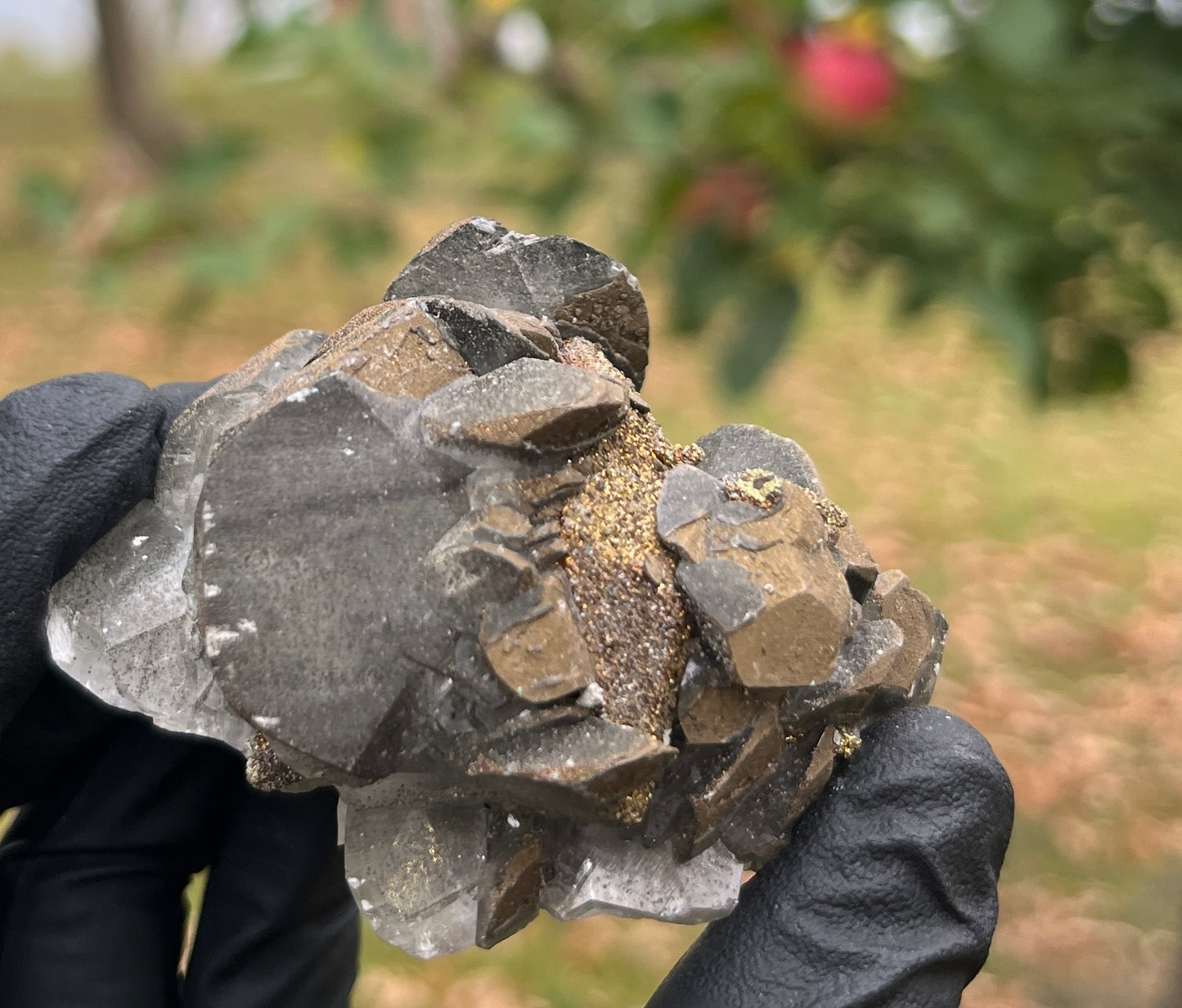 Pyrite on Calcite Crystal Specimen | Sparkling Fool's Gold Mineral | Natural Collector Stone | Metallic Home Decor