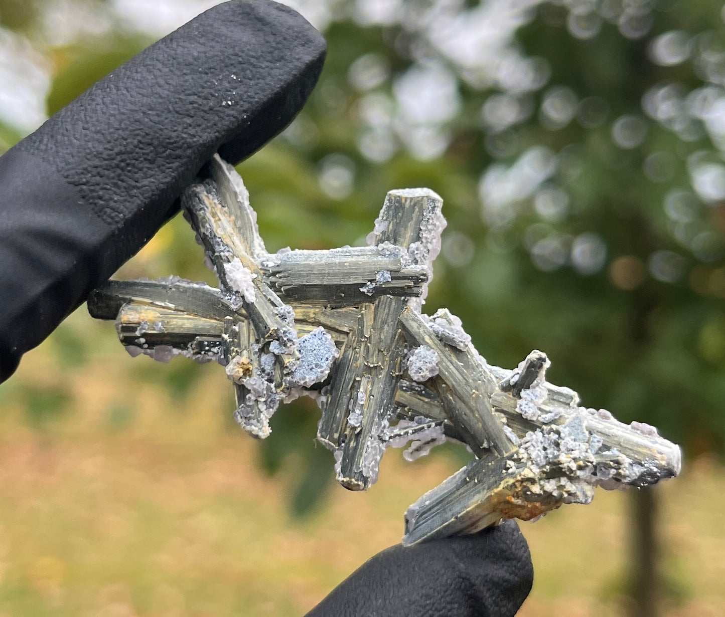 Stibnite with Fluorite Cluster | UV Reactive Crystal Specimen | Fluorescent Mineral