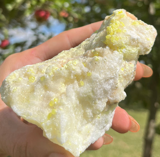 Sulphur (Sulfur) Mineral on Calcite Matrix