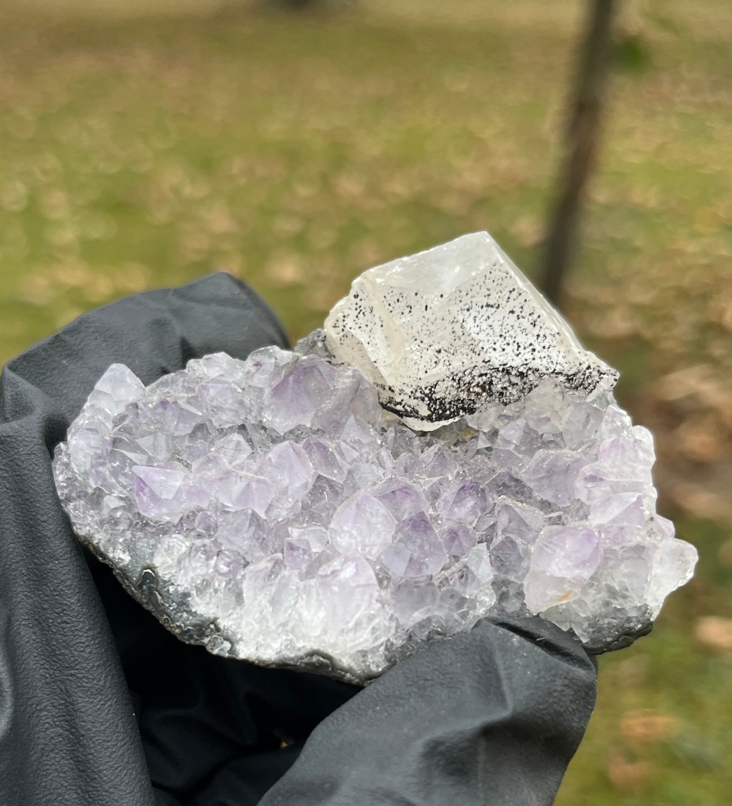 Amethyst & Calcite Cluster | Collector Grade Specimen with Black Mineral Inclusions
