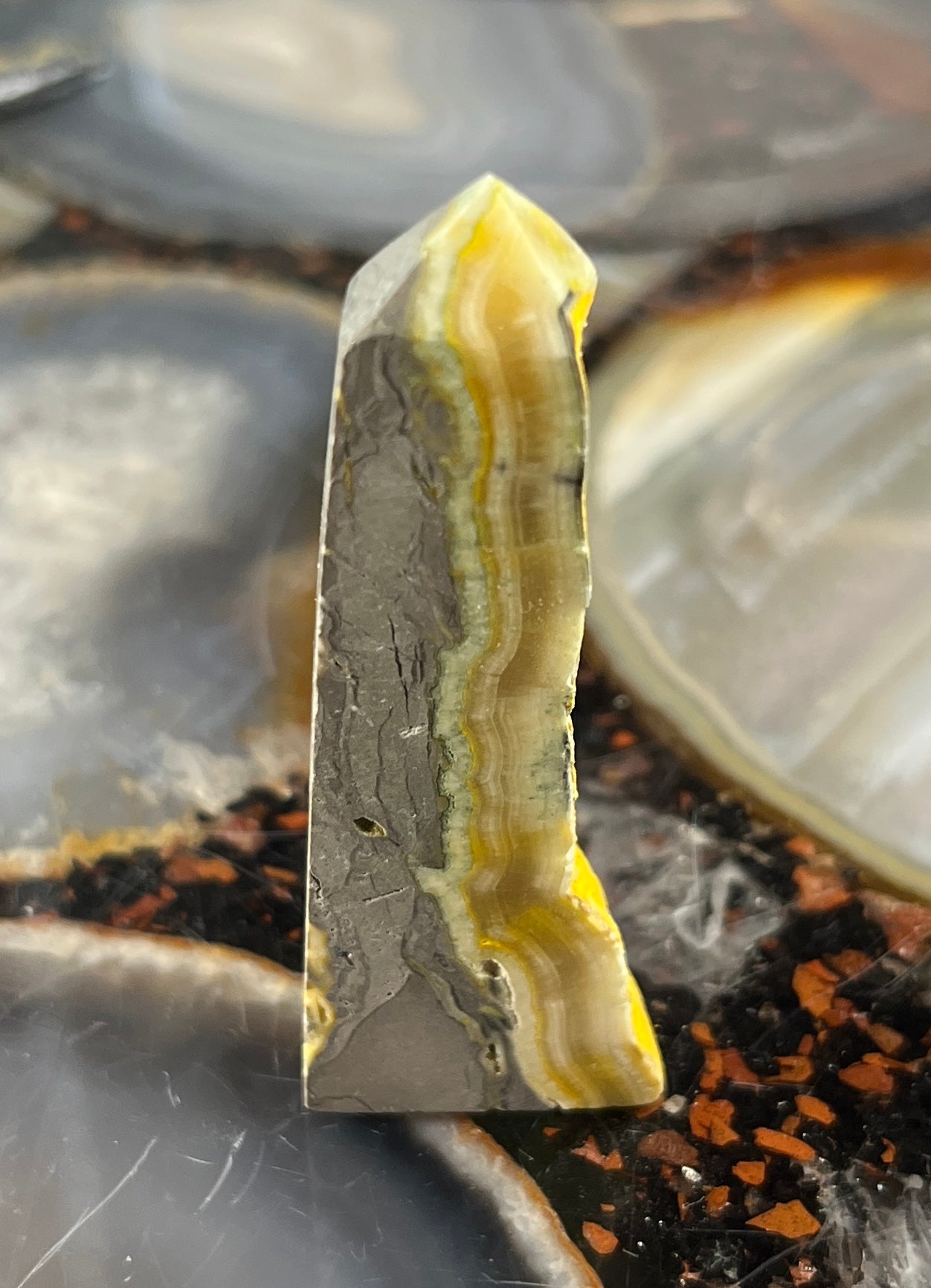 Bumblebee Jasper Tower - High Quality Volcanic Calcite Point from Indonesia - Solar Plexus Healing Crystal Obelisk - Manifestation & Confidence Stone