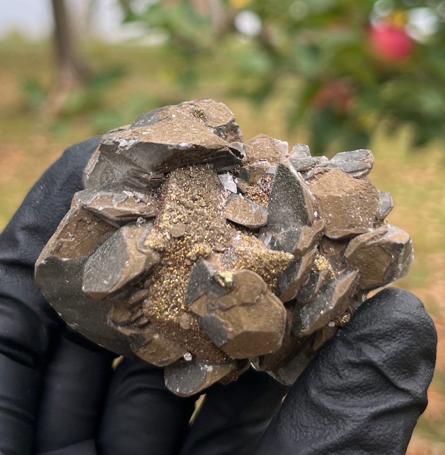 Pyrite on Calcite Crystal Specimen | Sparkling Fool's Gold Mineral | Natural Collector Stone | Metallic Home Decor