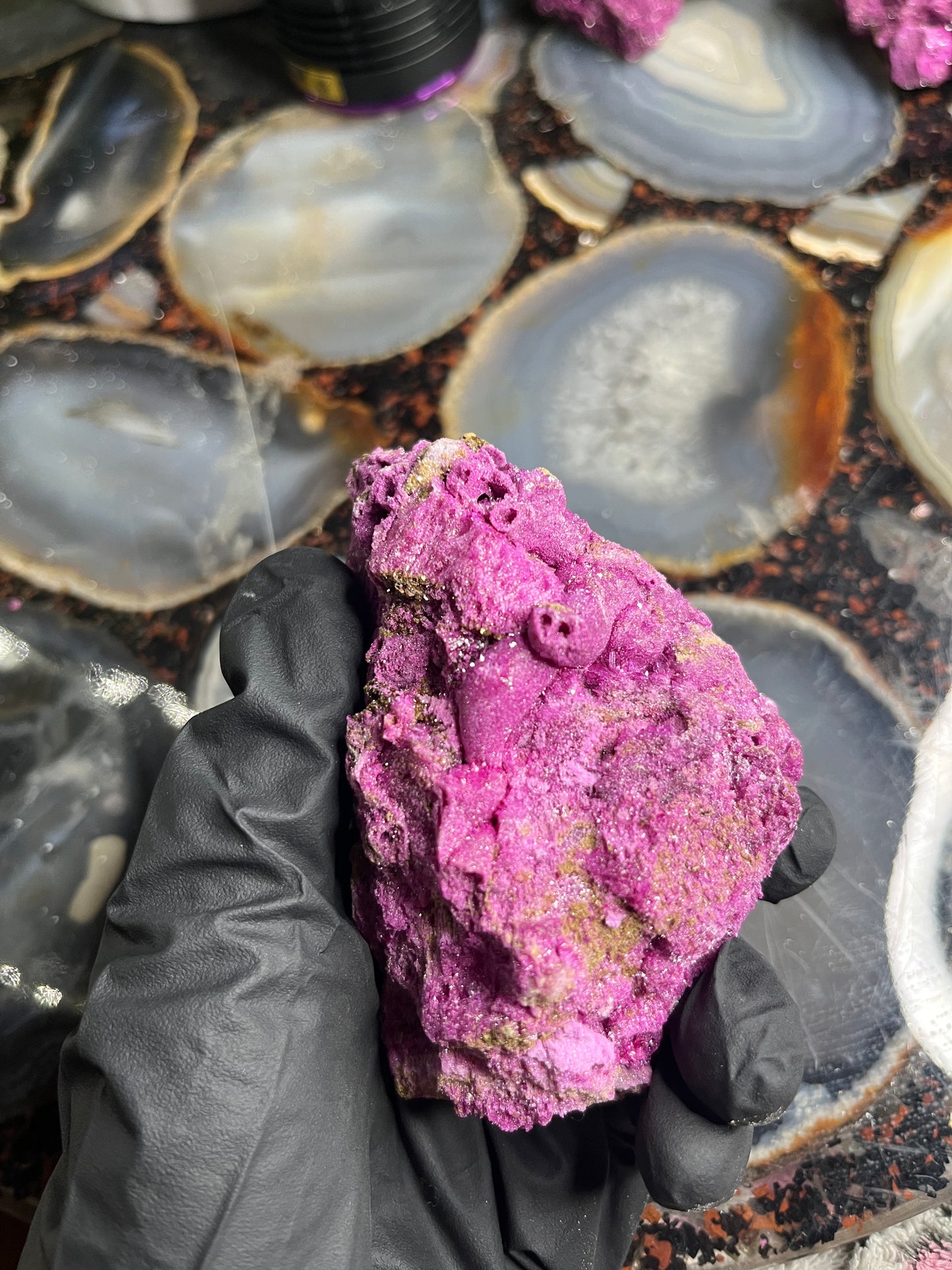 Fluorescent Honeycomb Ruby Specimen - UV Reactive Corundum - Raw Magenta Ruby Crystal - Rare Mineral Decor -
