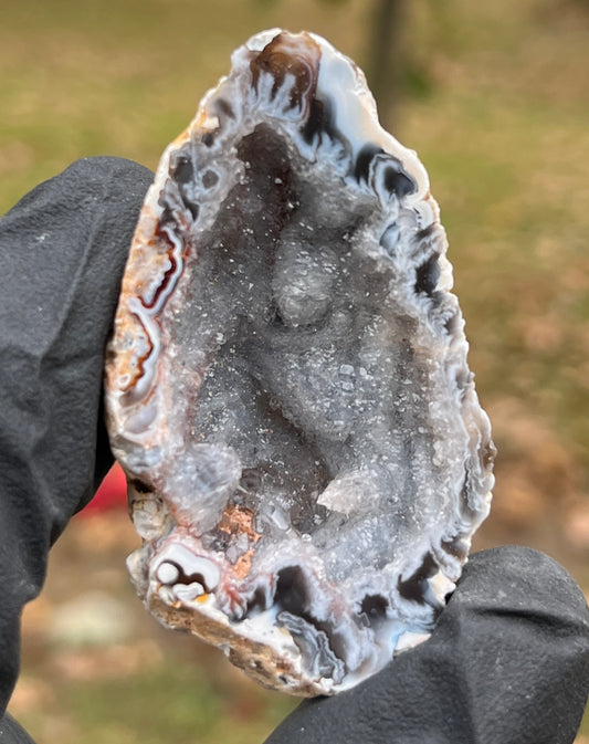Natural Agate Geode Half | Sparkling Quartz Crystal Display Stone | Unique Bubbly Exterior Mineral Specimen