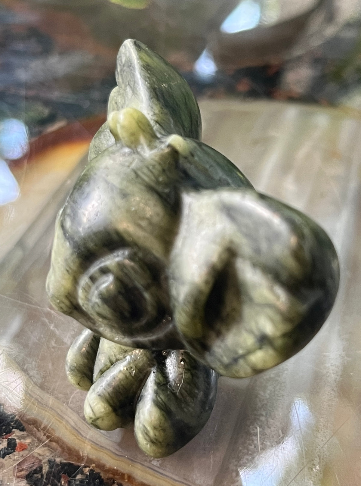 Hand Carved Green Jade (Serpentine) Stitch Figurine-Gemstone Crystal Sculpture