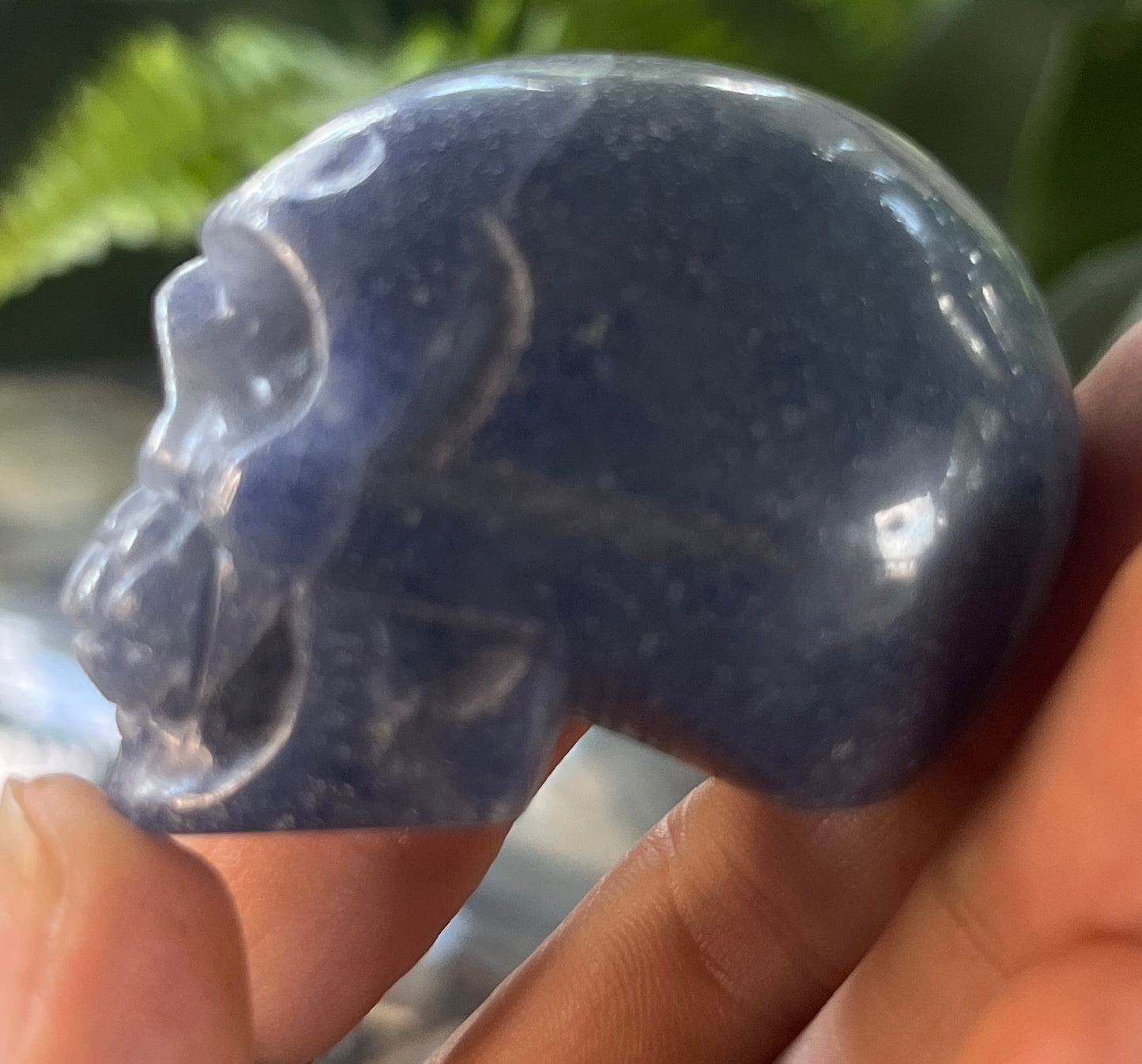 Deep Blue Sodalite Skull Carving – Handcrafted Polished Gemstone Skull Figurine
