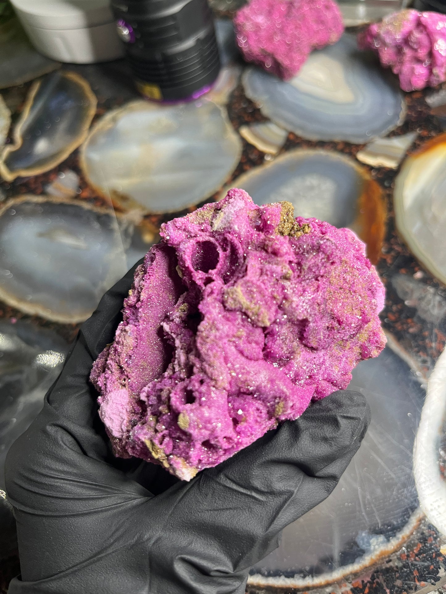 Fluorescent Honeycomb Ruby Specimen - UV Reactive Corundum - Raw Magenta Ruby Crystal - Rare Mineral Decor -