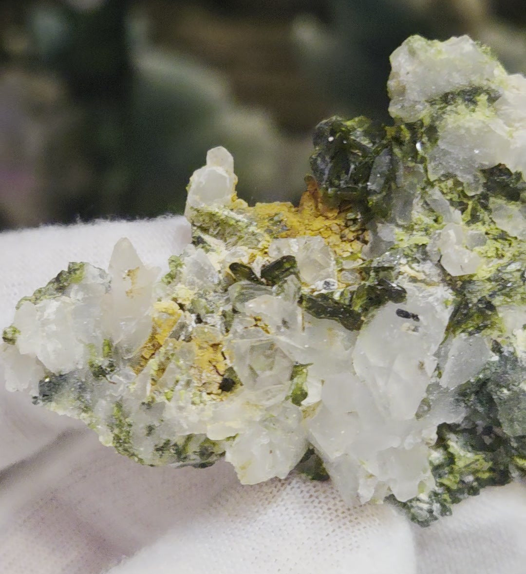 Epidote and quartz on matrix specimen