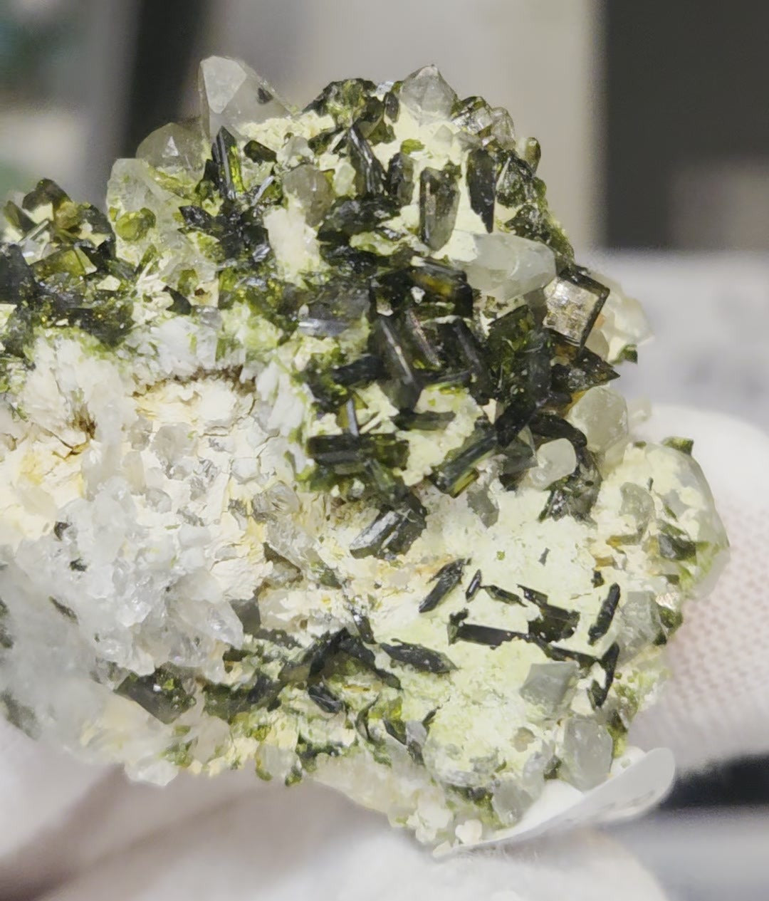 Epidote and quartz on matrix specimen