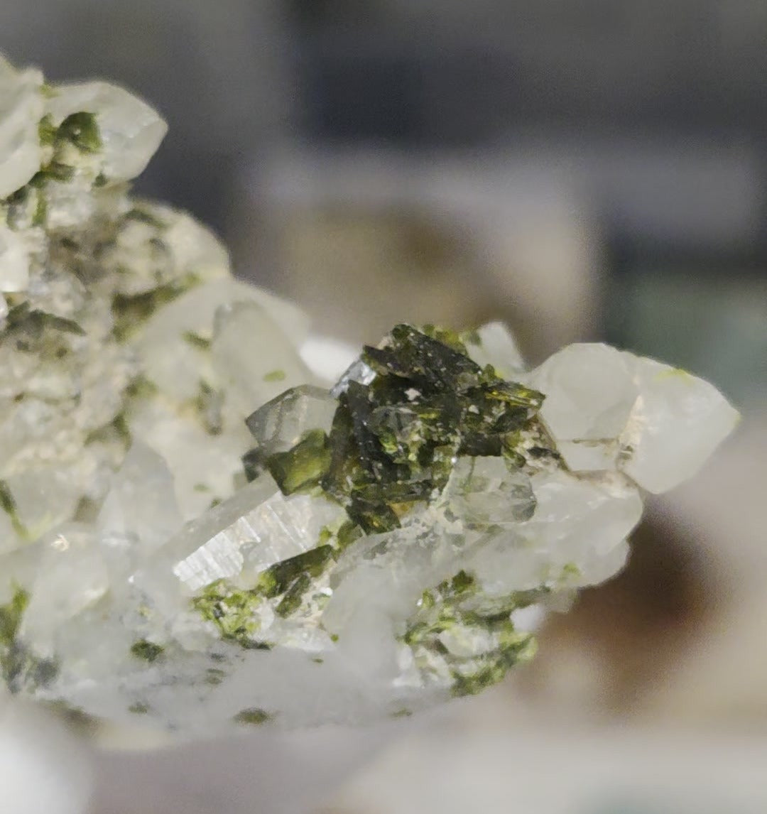 Epidote and quartz on matrix specimen