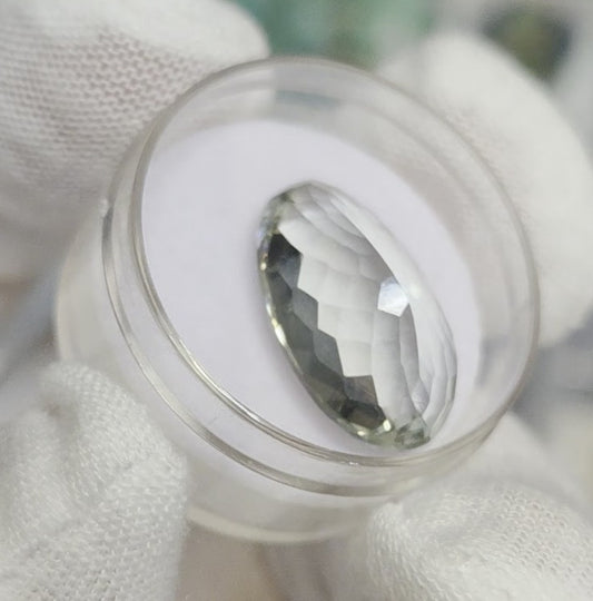 Green amethyst faceted oval gemstone