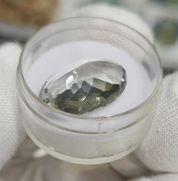 Green amethyst faceted oval gemstone