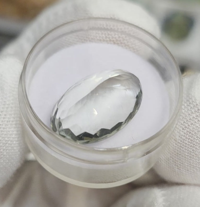 Green amethyst faceted oval gemstone