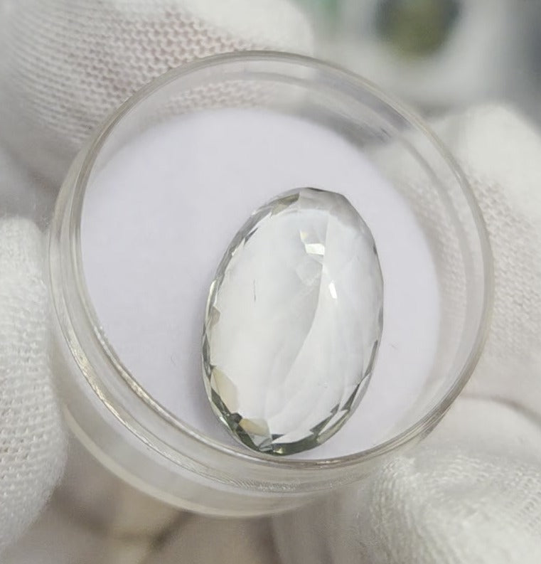 Green amethyst faceted oval gemstone