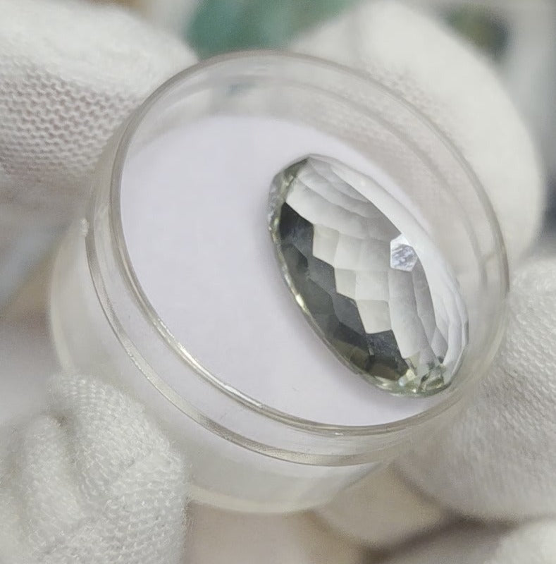 Green amethyst faceted oval gemstone
