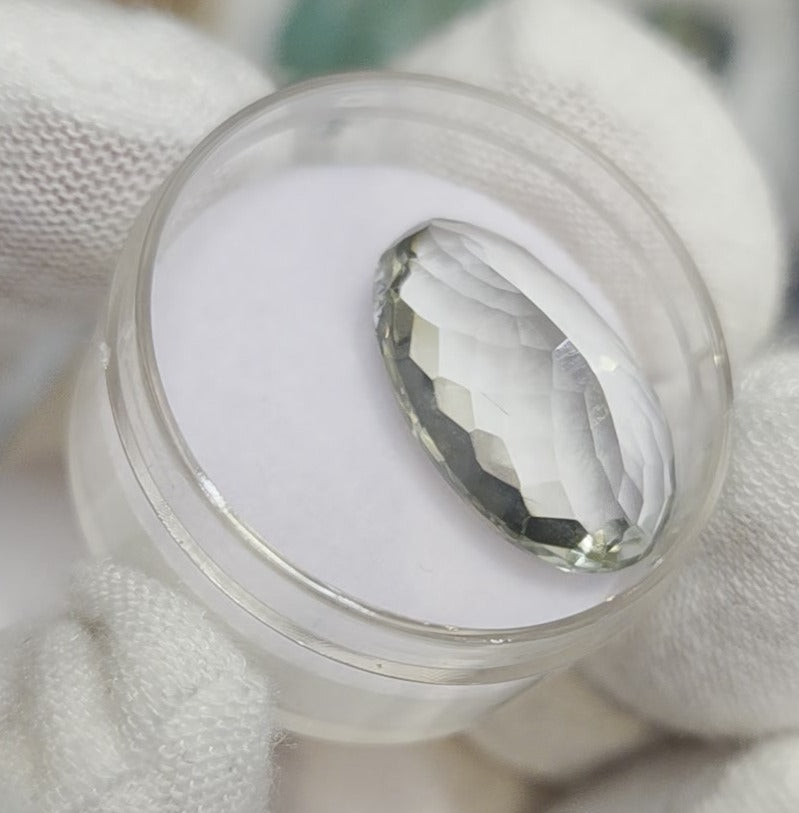 Green amethyst faceted oval gemstone