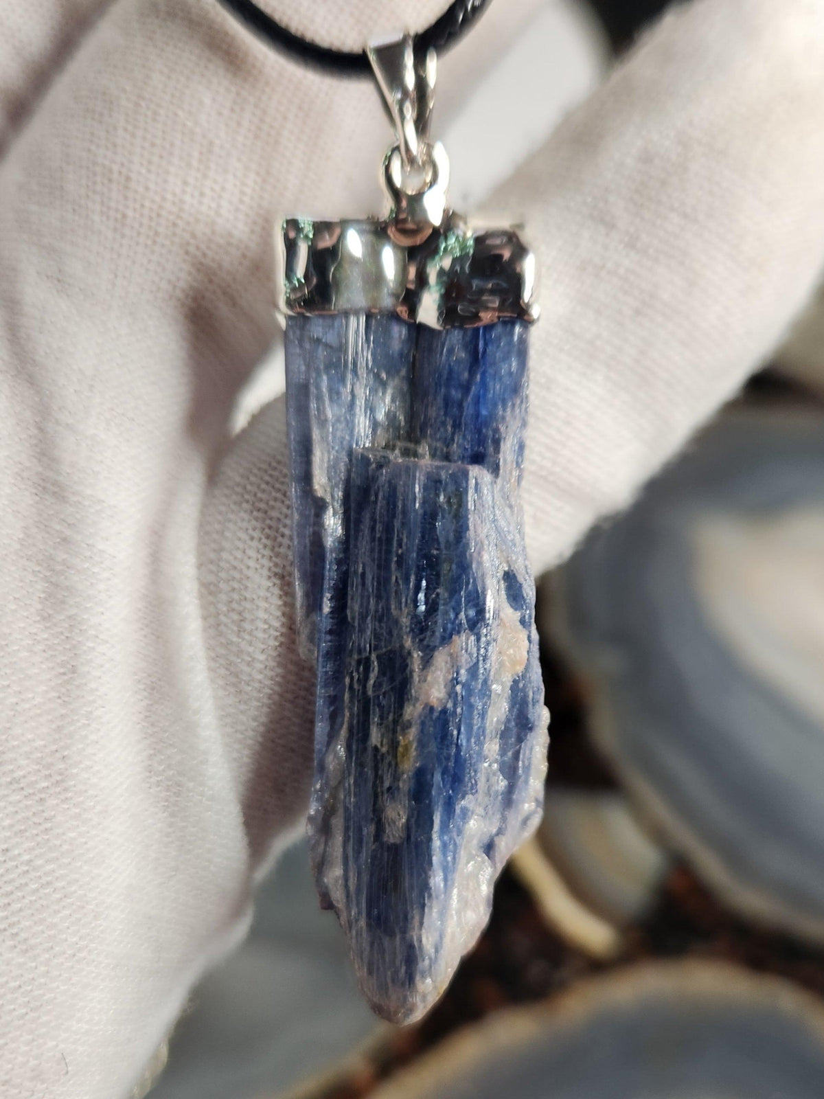 Natural Blue Kyanite Crystal Necklace | Raw Kyanite Pendant
