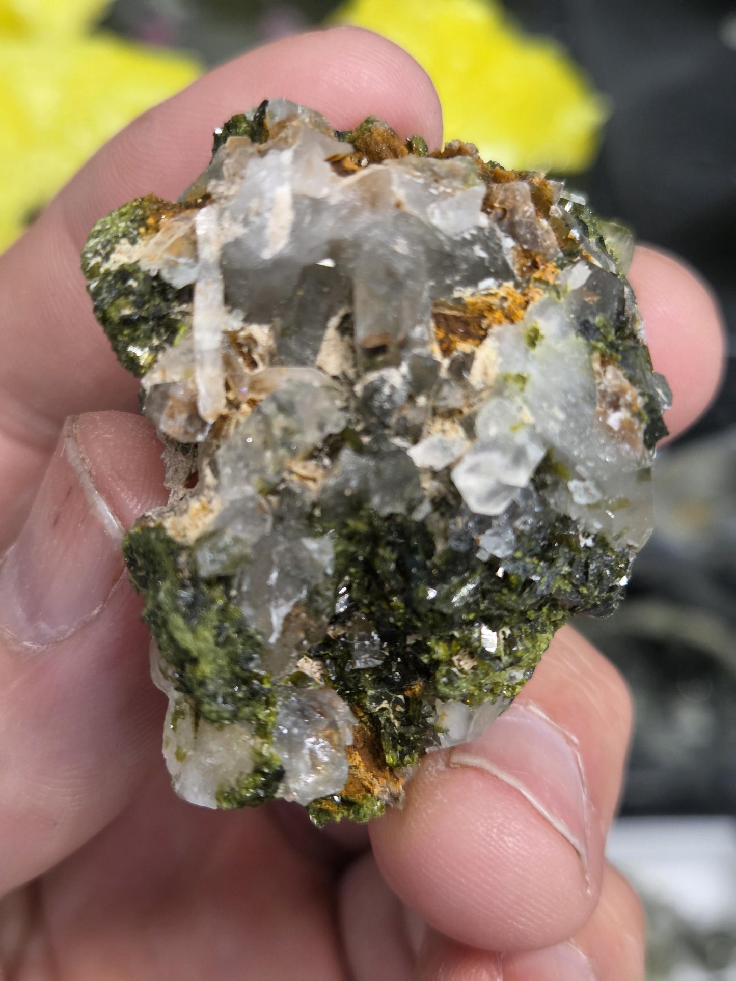 Rare Forest Epidote with Druzy Quartz – Sparkling Green Growth Crystal