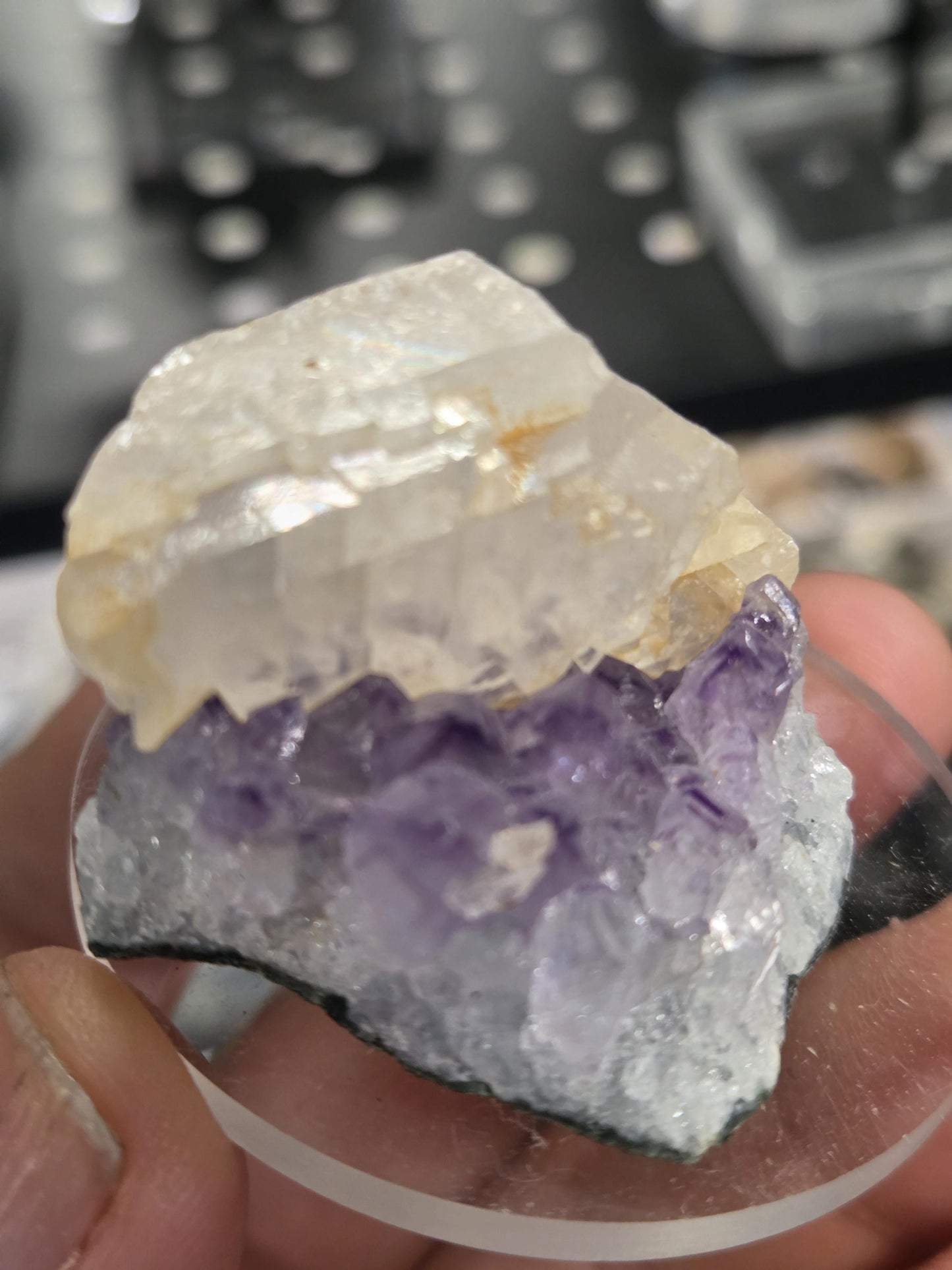 Stunning Dark Purple Brazil Amethyst with Large Calcite Crystal