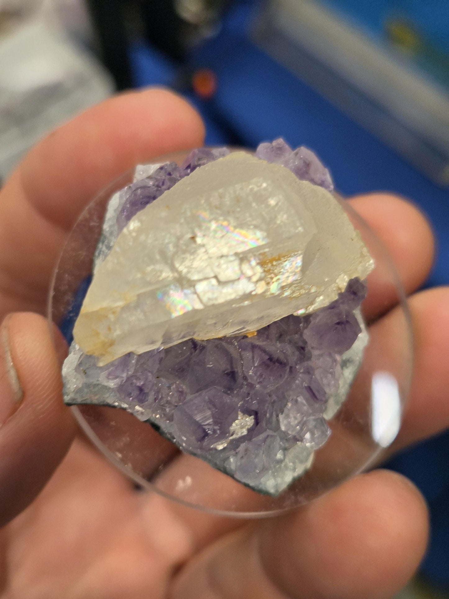 Stunning Dark Purple Brazil Amethyst with Large Calcite Crystal