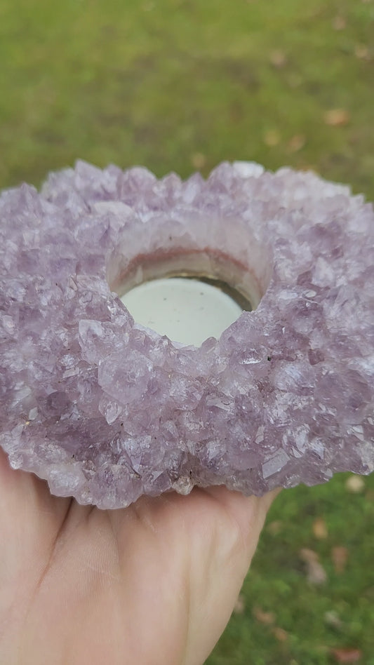 Brazil Amethyst Cluster Tealight Candle Holder – Premium Natural Geode