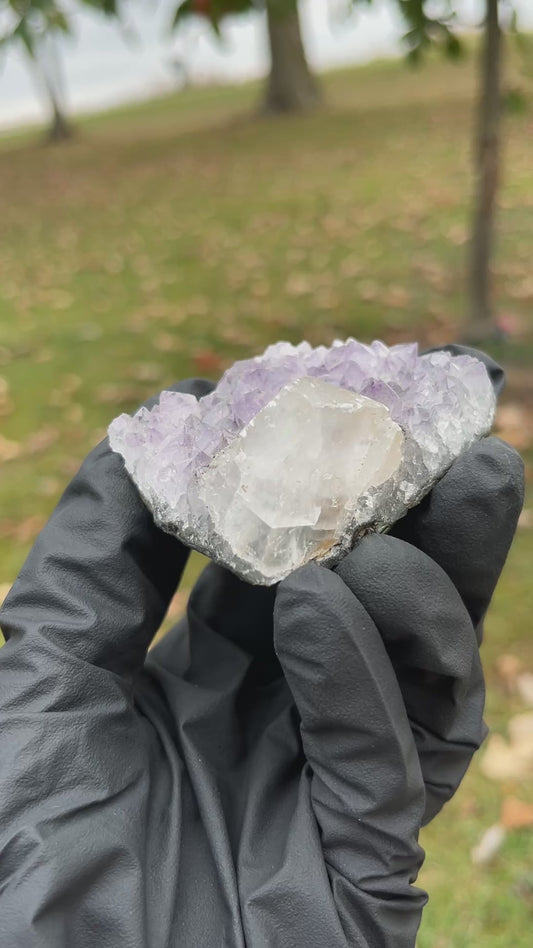 Amethyst & Calcite Cluster | Collector Grade Specimen with Black Mineral Inclusions