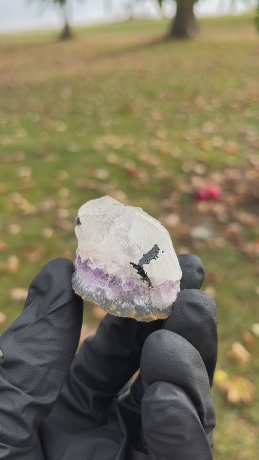 Calcite and Amethyst with Hematite and Goethite. Healing Crystal Cluster. Mixed