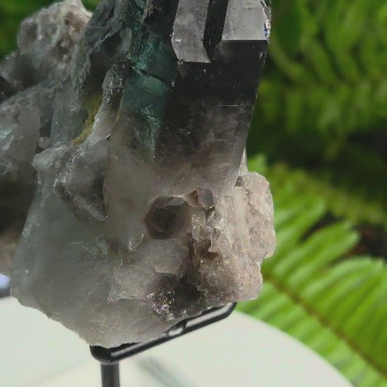 Natural Smoky Quartz Crystal Cluster from Brazil with Calcite Pocket | Mineral Specimen